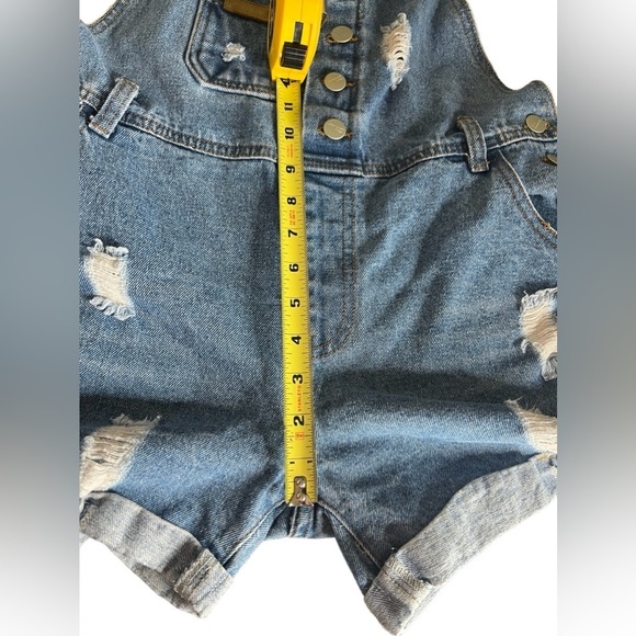 AvaCostume Blue Denim Distressed Bib Overalls Shorts - Picture 9 of 11